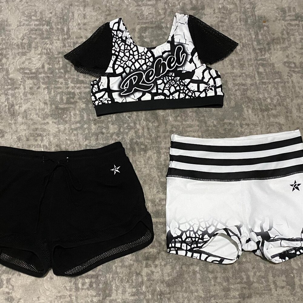 Rebel Cheer Black & White Crackle Set - SIZE YL 🖤🤍